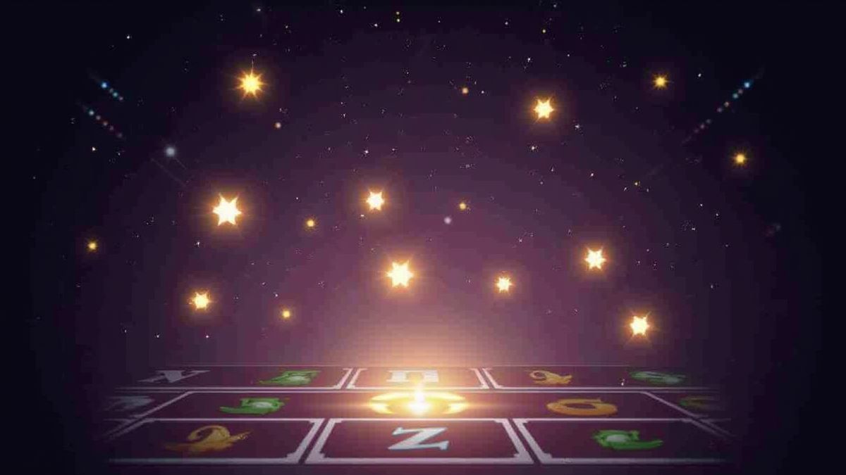 Estrellas brillantes flotando sobre una cuadrícula de tragamonedas