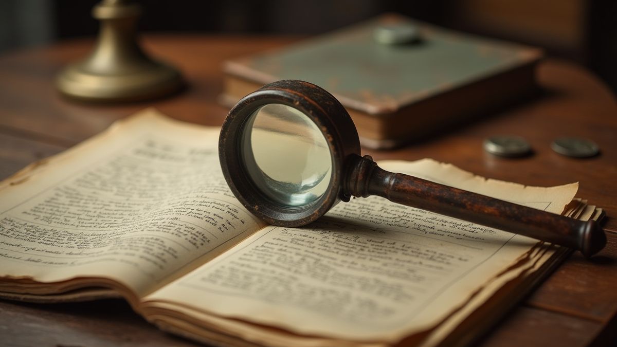 Lupa vintage sobre un escritorio de madera