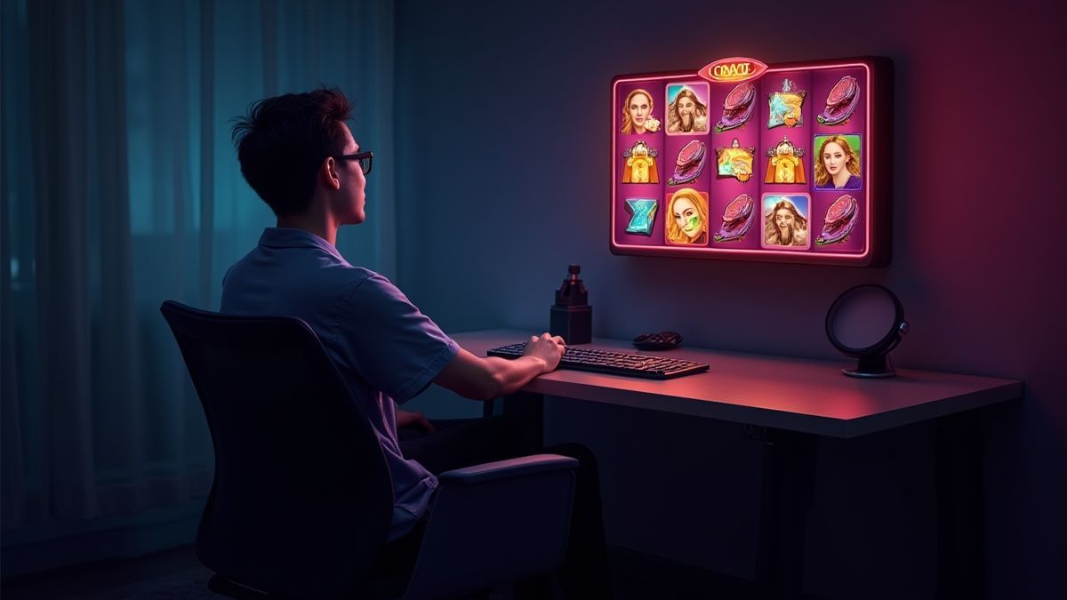 Player in front of the game screen.