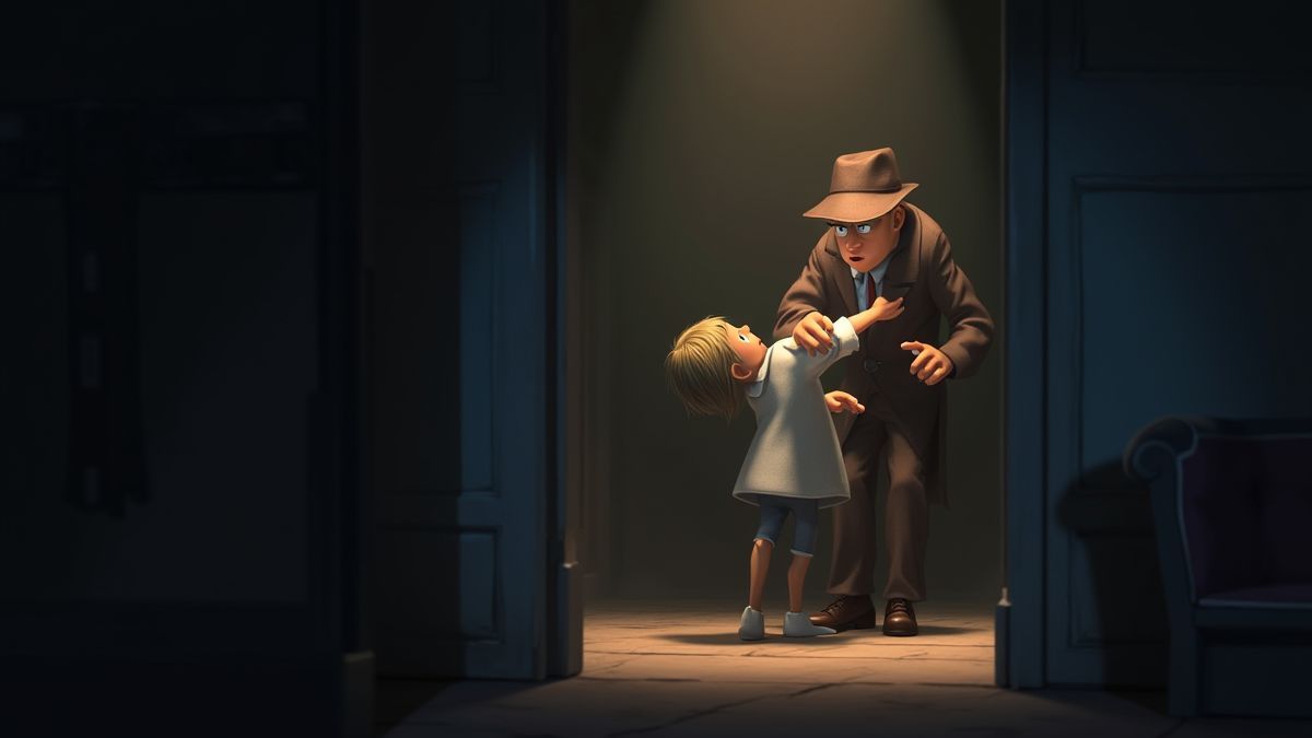 Animierter Detektiv, der einen Dieb in einer spannenden Szene fängt.