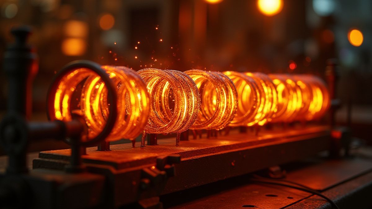 Leuchtende elektrische Spulen in einer Steampunk-Umgebung.