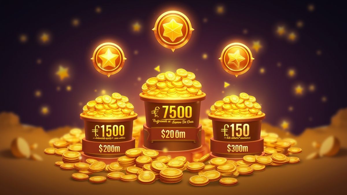 Jackpot scène met gouden munten en glanzende prijzen voor elke jackpotlaag.