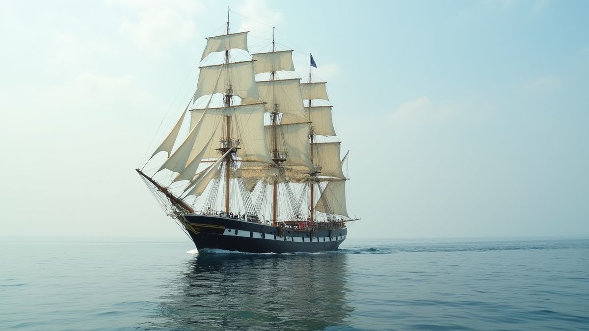 Bateau historique naviguant en eaux calmes.