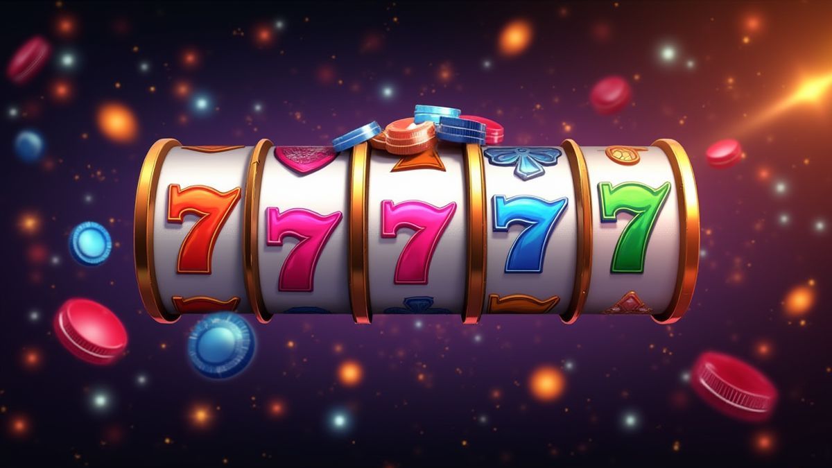 Interface de casino avec des rouleaux de machine à sous colorés en rotation.