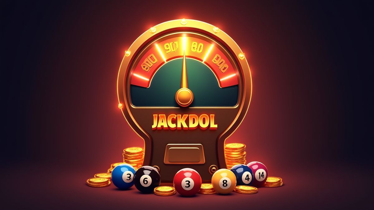 Jackpot meter with coins and billiard balls.