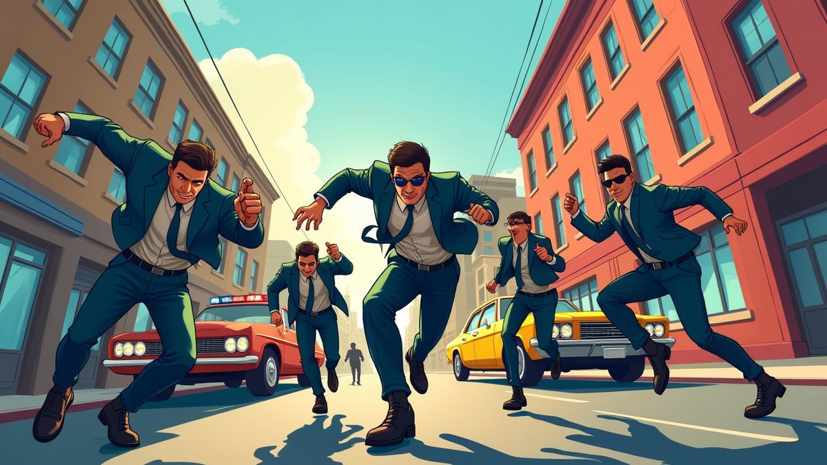 Une poursuite animée entre policiers et voleurs dans une ville.