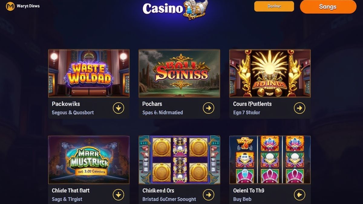 Ein digitaler Casinobildschirm mit einer Liste von Spielautomaten.