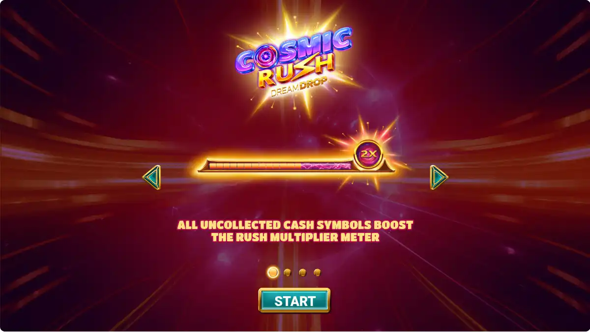 Écran d’introduction de la jauge Rush Multiplier de Cosmic Rush Dream Drop