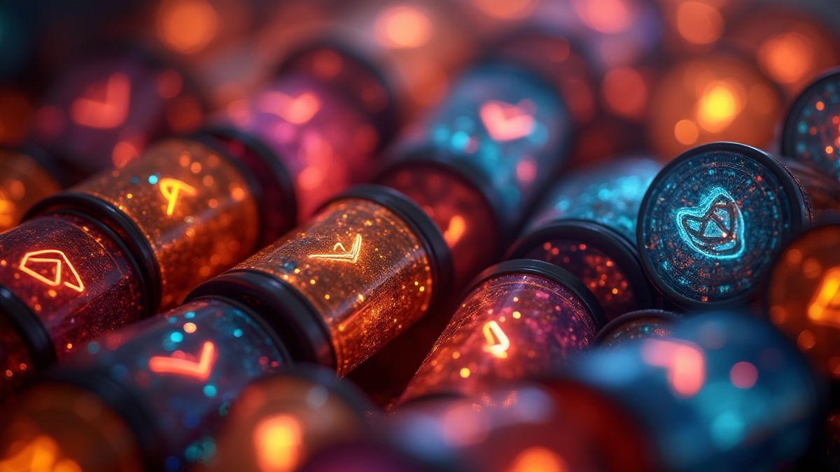 Cascading reels with glowing symbols and multipliers.