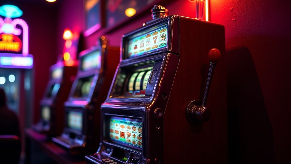 Vintage Casino-Atmosphäre mit einem klassischen Spielautomaten.