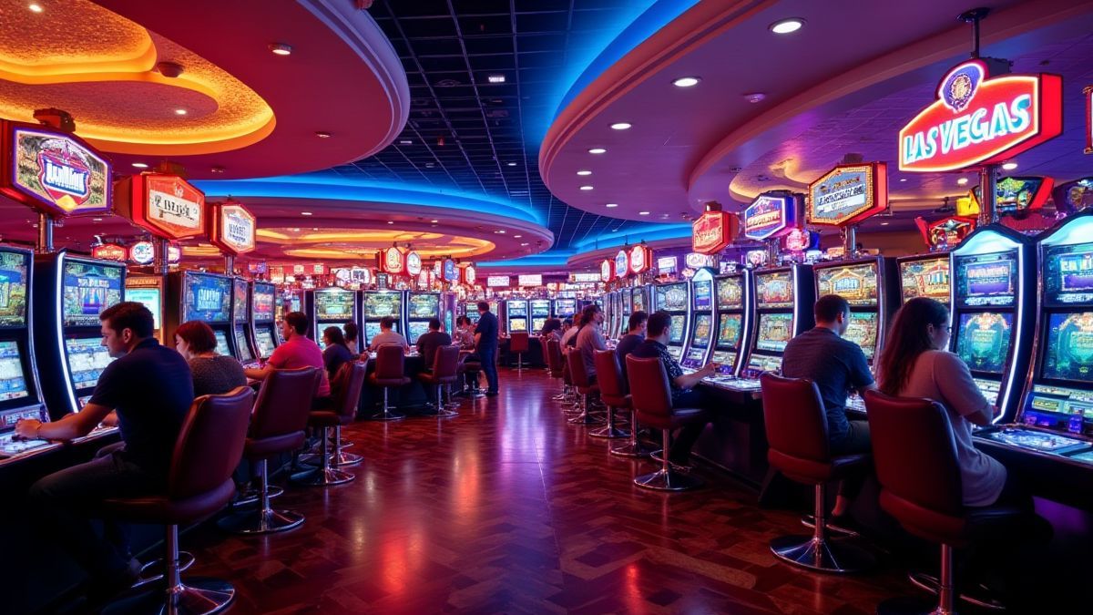 Un casino de Las Vegas con luces vibrantes.