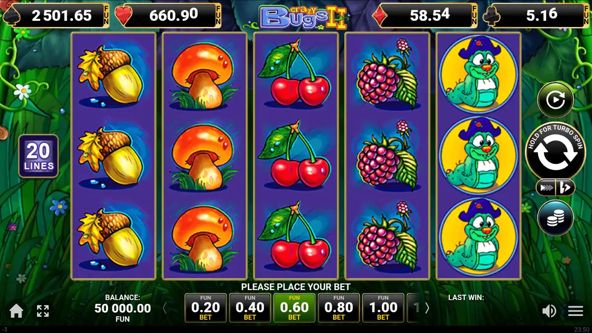 Scherm van het Crazy Bugs II-basisspel