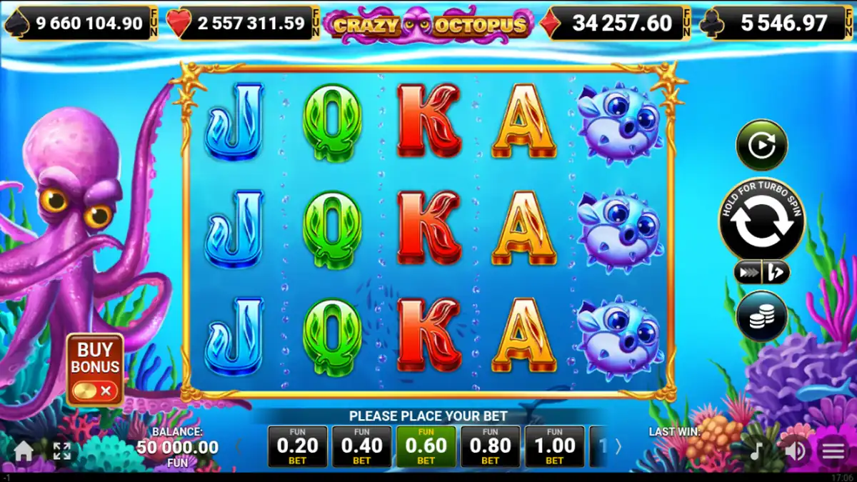 Pantalla del juego base de Crazy Octopus Slot