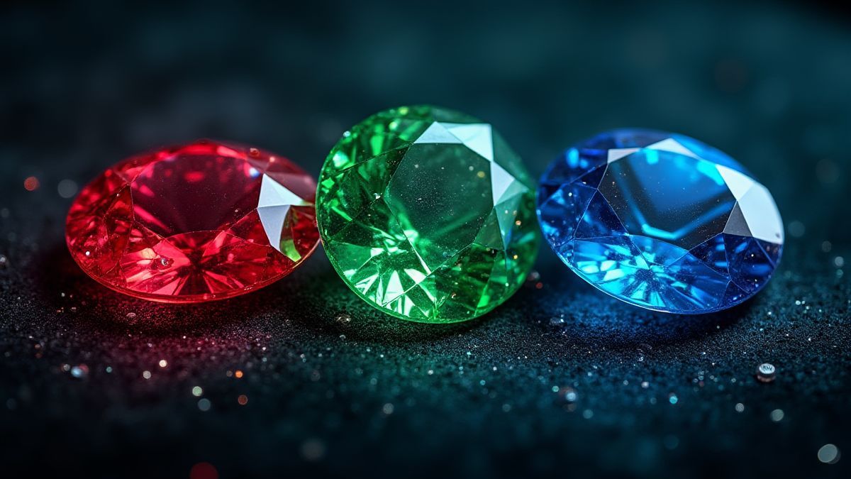 Schitterende edelstenen op een donkere fluwelen achtergrond.