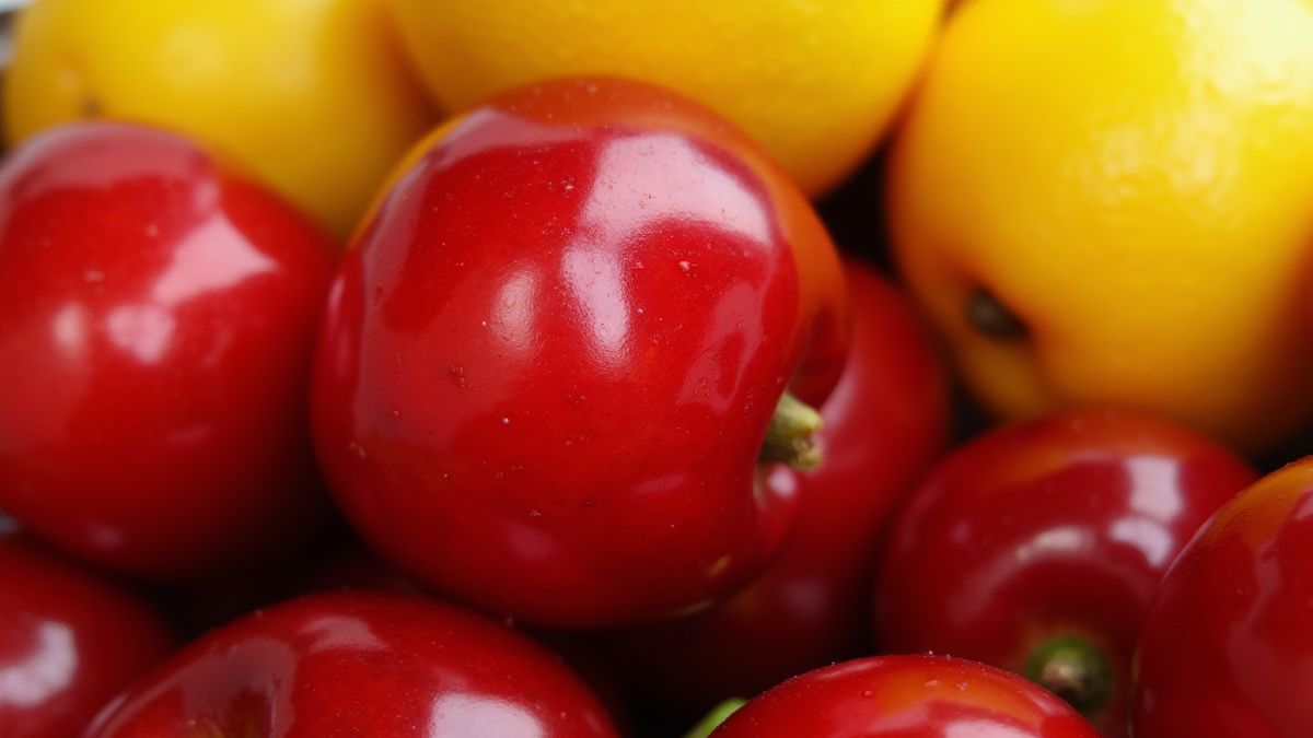 Cerezas y limones brillando como cristales.