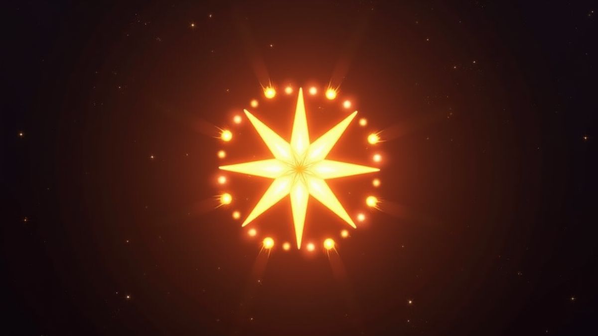 Símbolo de estrella brillante rodeado de luces.