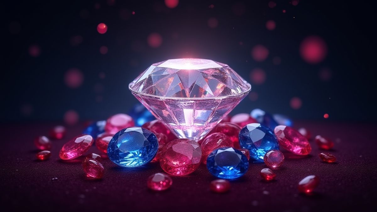 Diamante brilhante rodeado de zafiros e rubis