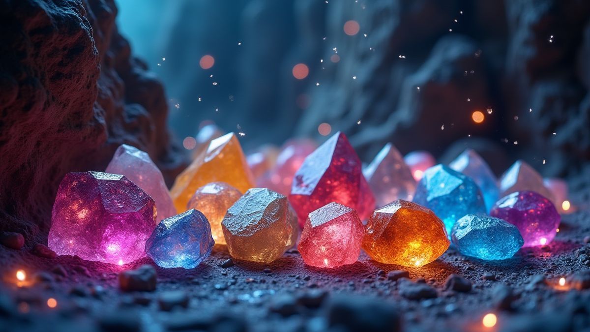Bright gems in a magical cave.