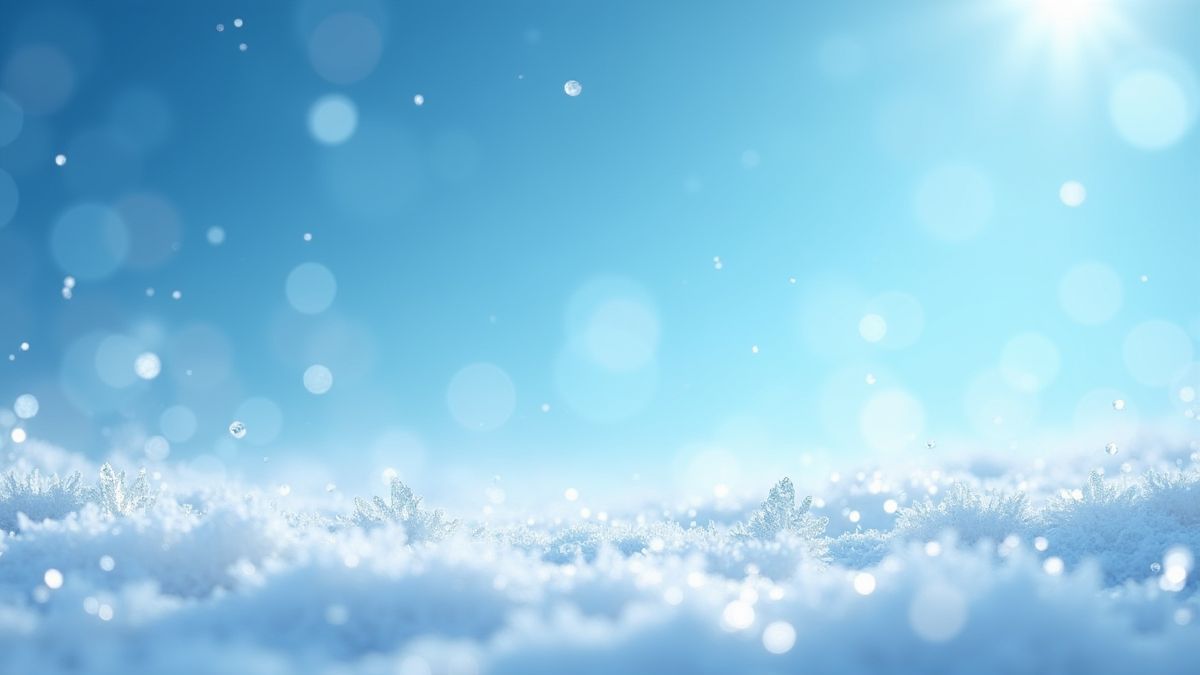 Cristais brilhantes em um paisagem nevado sob um céu azul.
