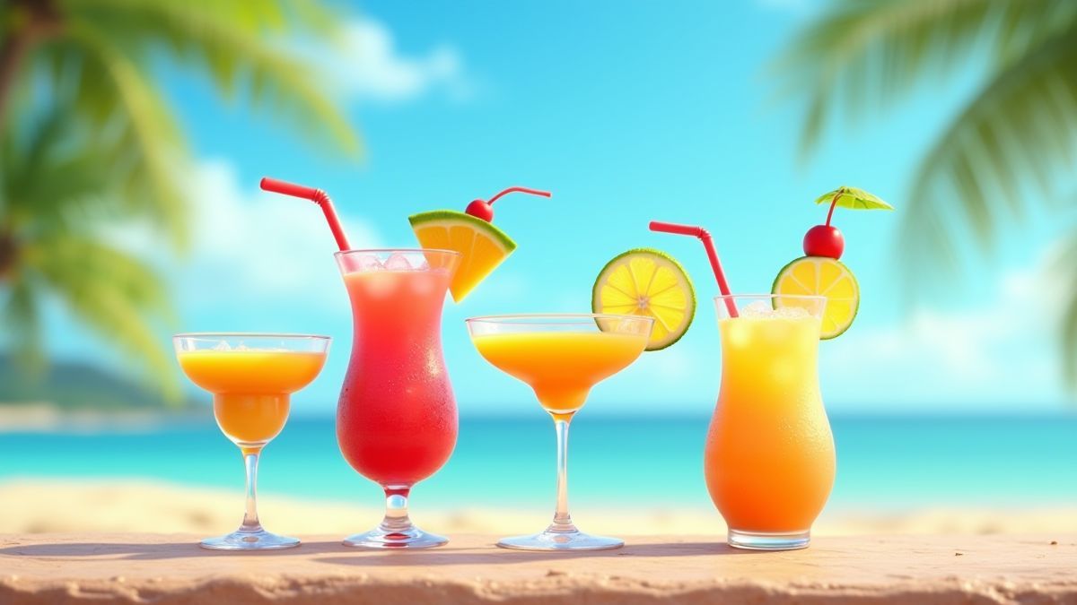 Tropische Cocktails an einem animierten Strand.