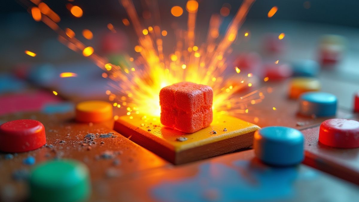Explosão de um cubo bomba no tabuleiro de jogo