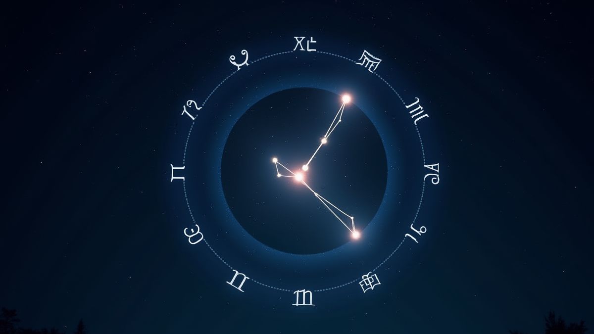Leuchtende Konstellation am Nachthimmel mit zodiacalen Symbolen