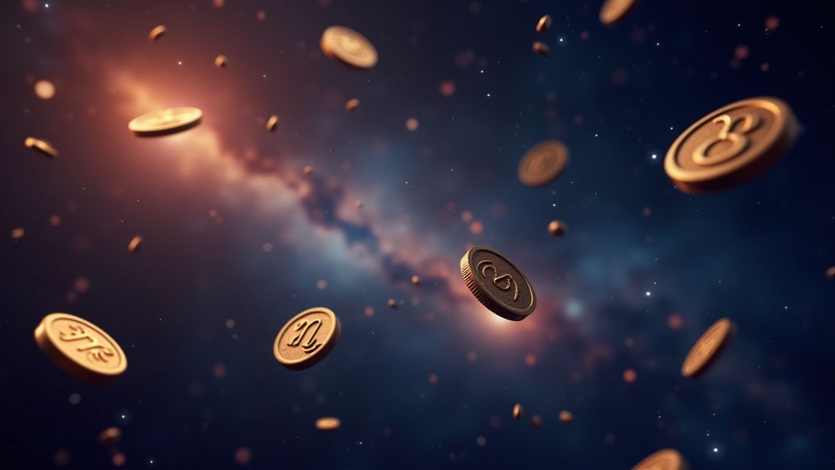 Münzen und zodiacale Symbole, die im Weltraum schweben