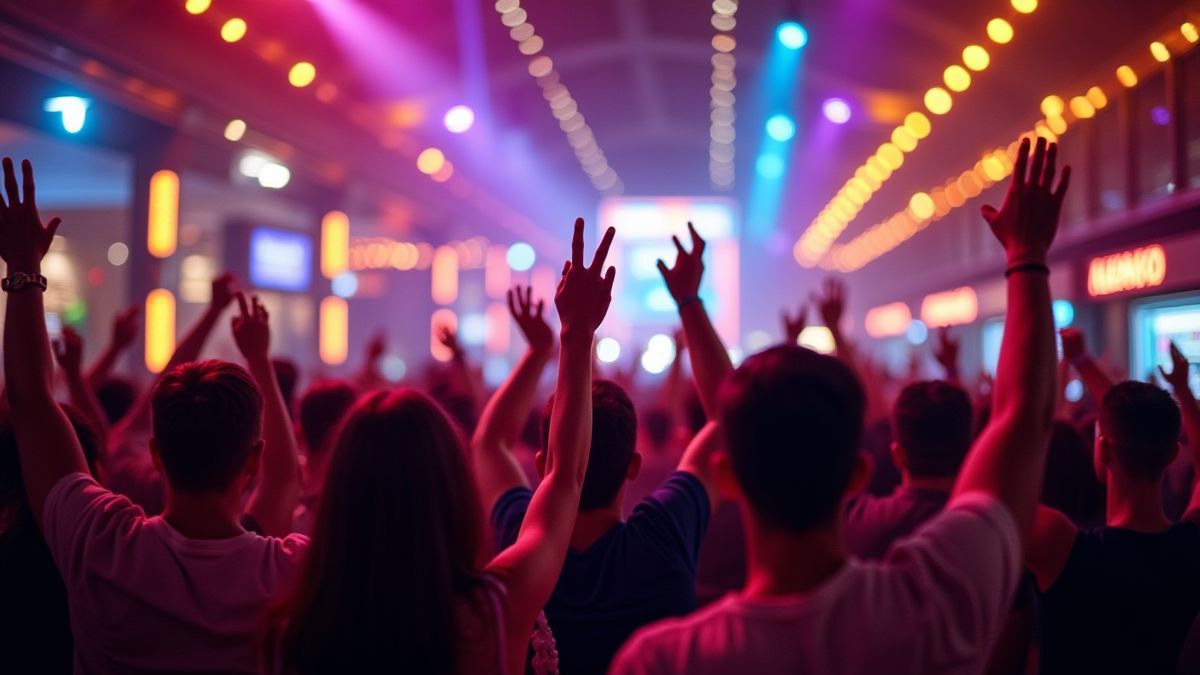 Feestelijke casino scène met lichten en vreugde