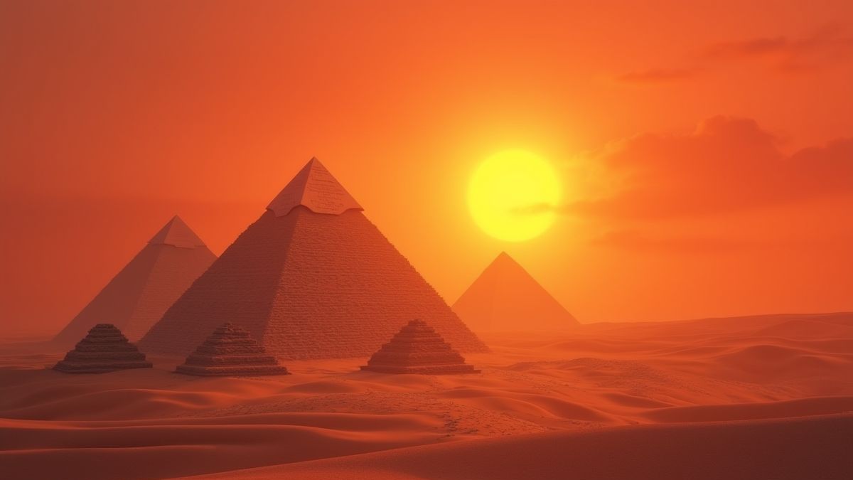 Désert égyptien avec pyramides au lever du soleil.