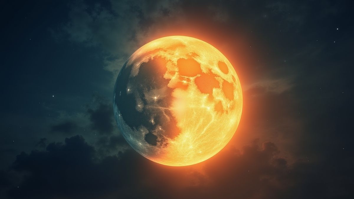 Collision entre le soleil et la lune dans un ciel mystique.