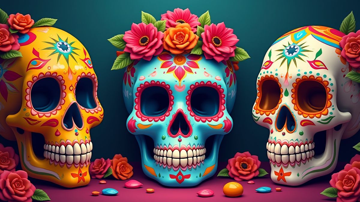 Calaveras de azúcar coloridas del Día de Muertos.