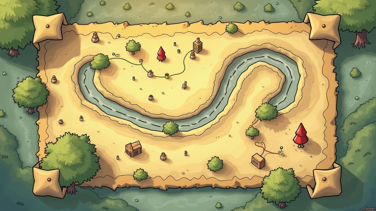 Mapa do Bonus Trail com prêmios e obstáculos.