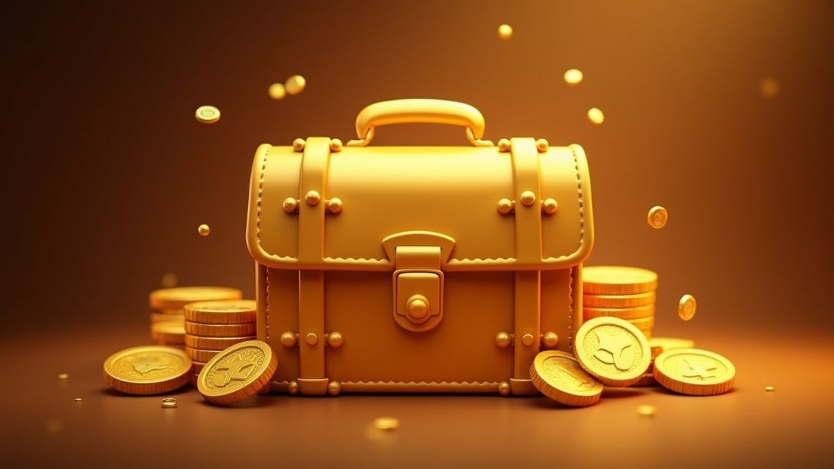 Un maletín dorado rodeado de fichas de juego.