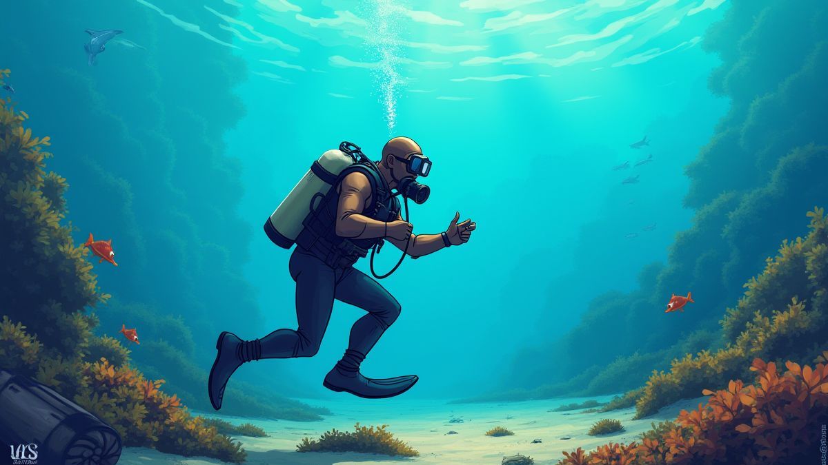 Un buzo explorando tesoros bajo el agua.