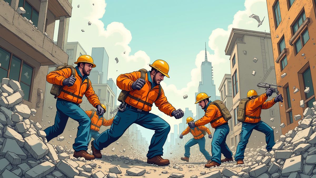 Manga-style demolition team in action.