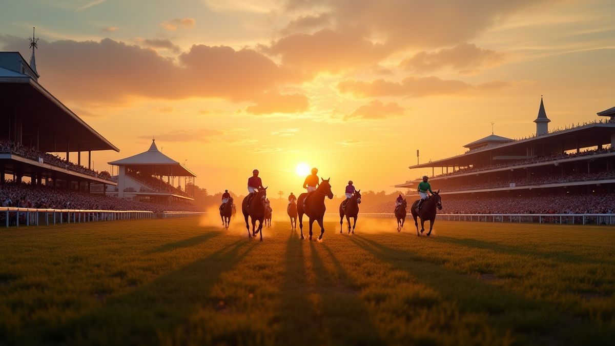 Elegant racetrack with animated audience.