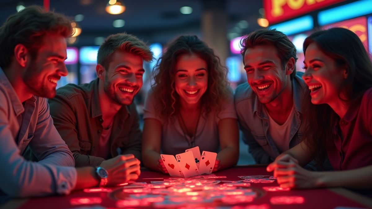 Players enjoying a poker-themed slot game.