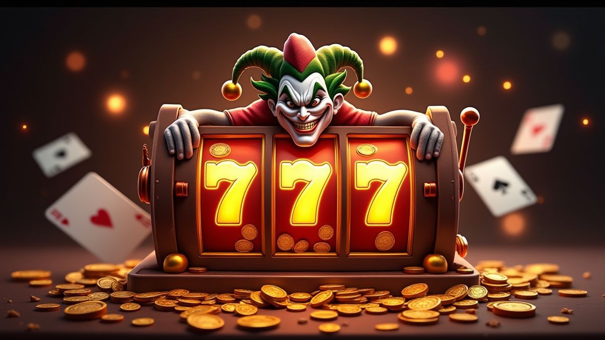 Poker-themed slot machine with a smiling Joker.