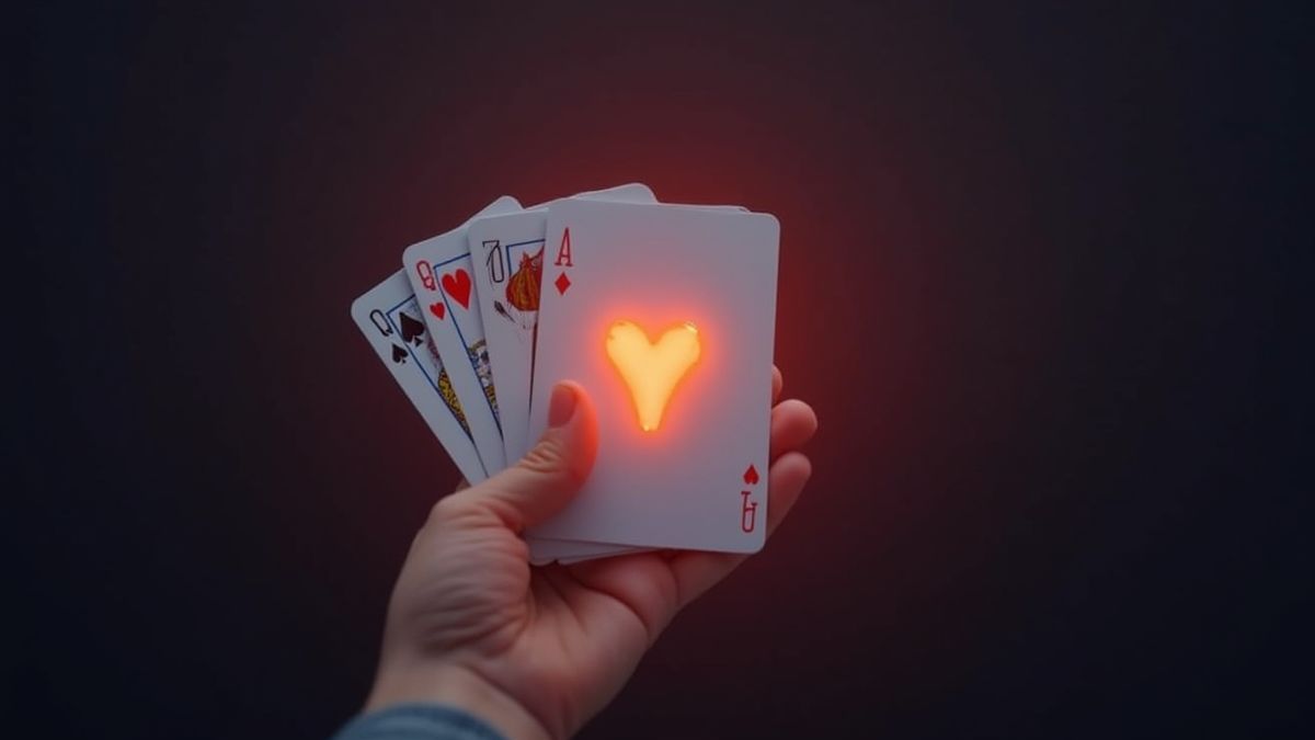 Mano sosteniendo cartas de póker con un efecto de comodín brillante.