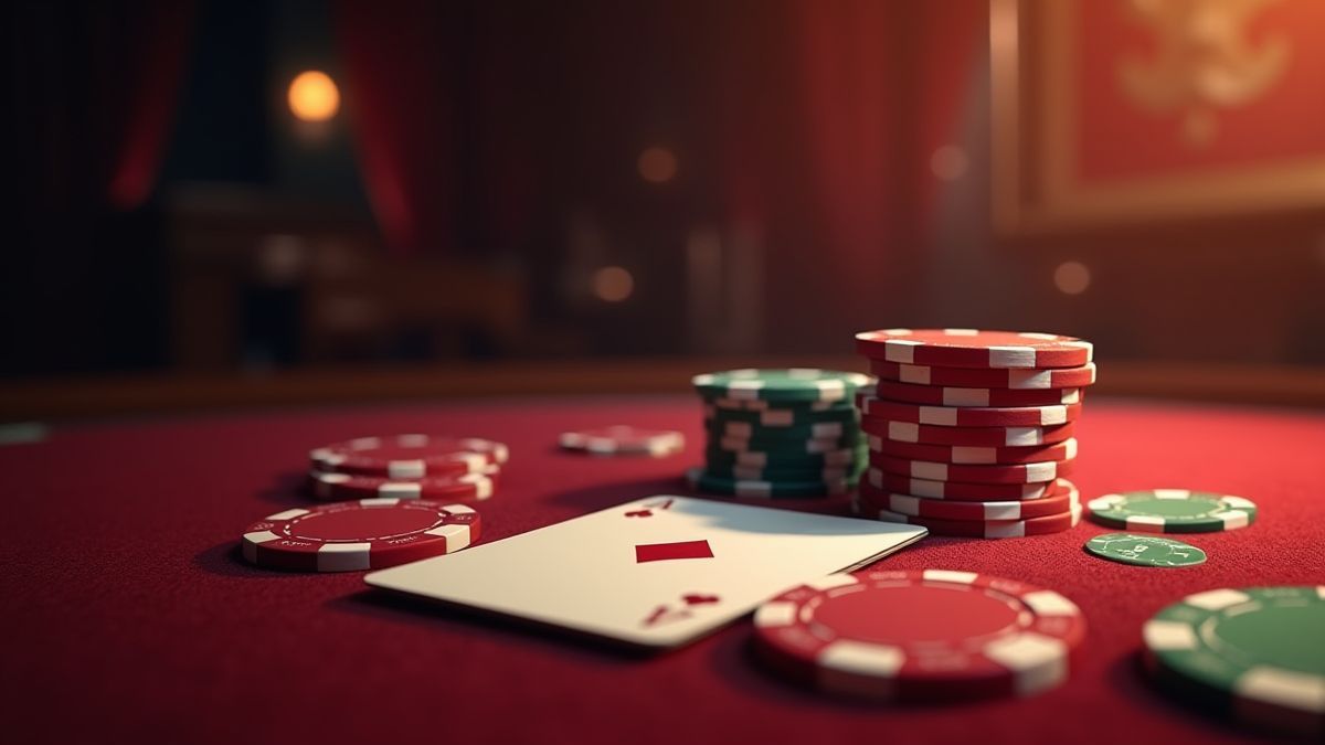 Classic casino with animated poker chips and cards.