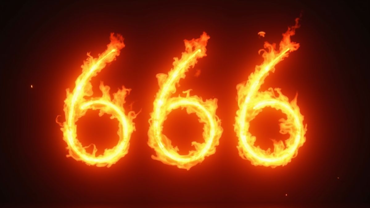 Números 9 transformándose en 666 con efectos de fuego.