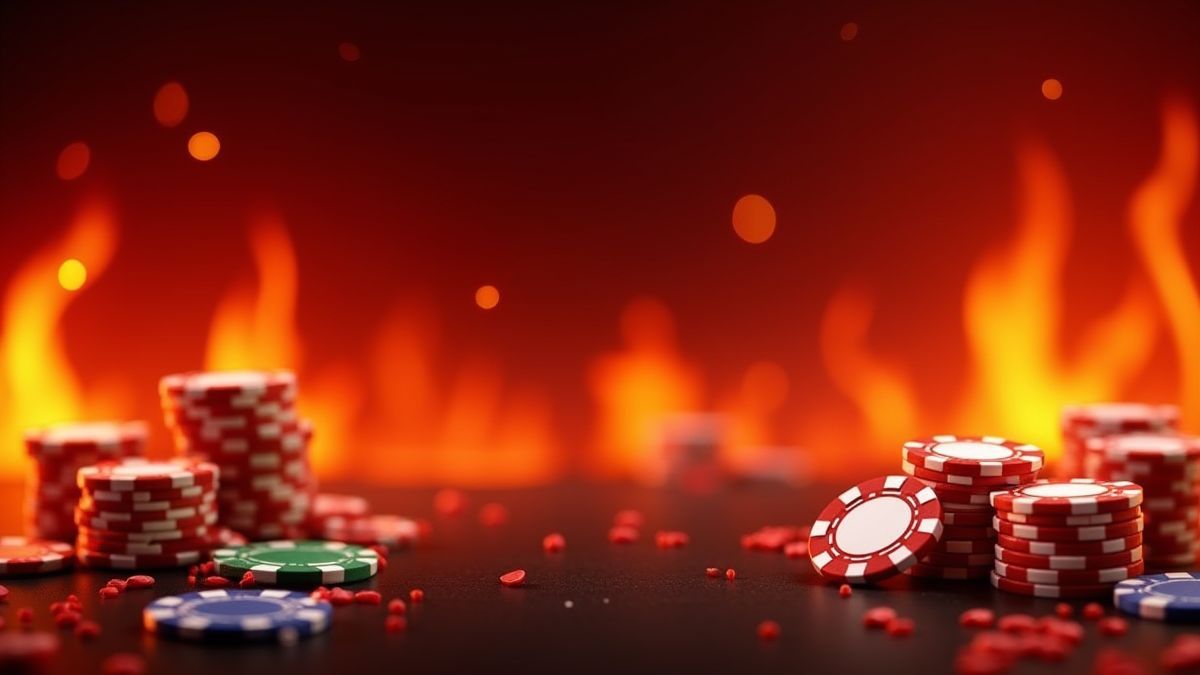 Fondo ardiente lleno de estilo con llamas y fichas brillantes.