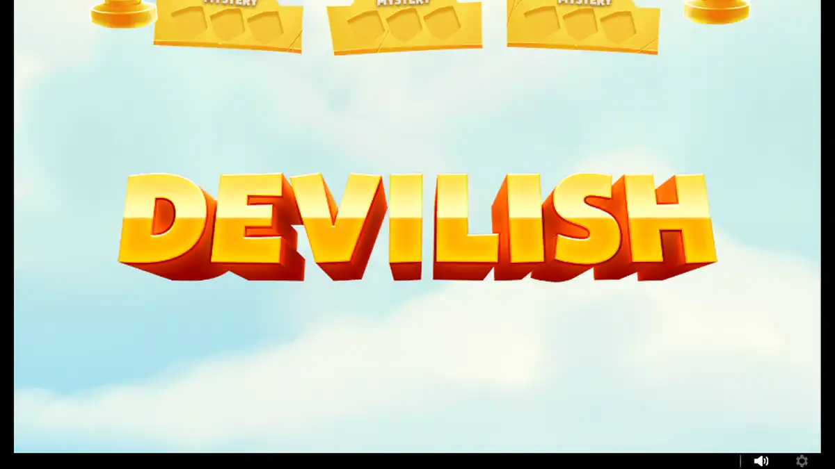 Écran titre de Devilish Dice avec des panneaux mystérieux.