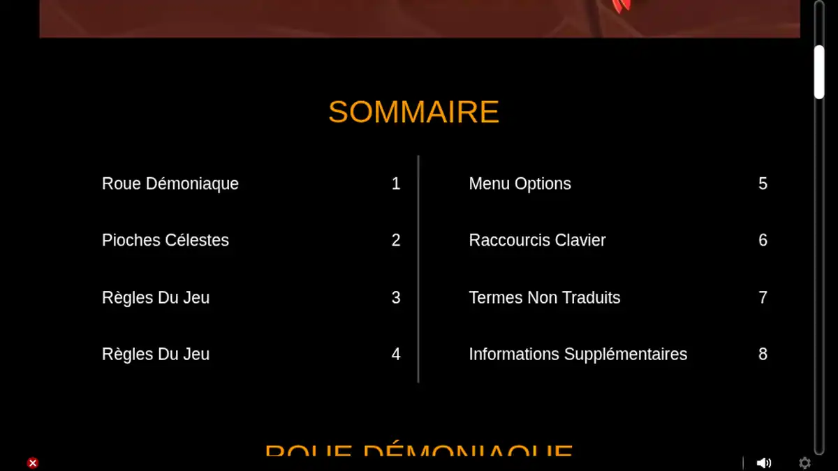 Écran de Devilish Dice expliquant les éléments bonus du jeu.