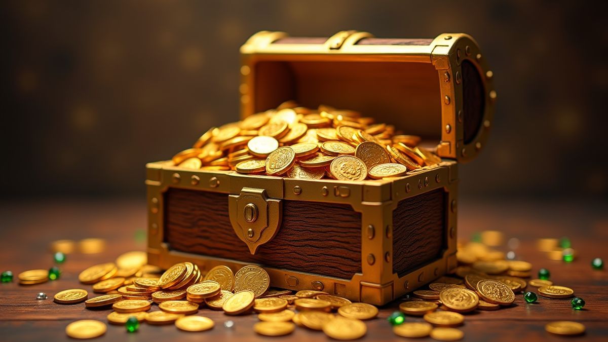 Schatkist vol met gouden munten en juwelen