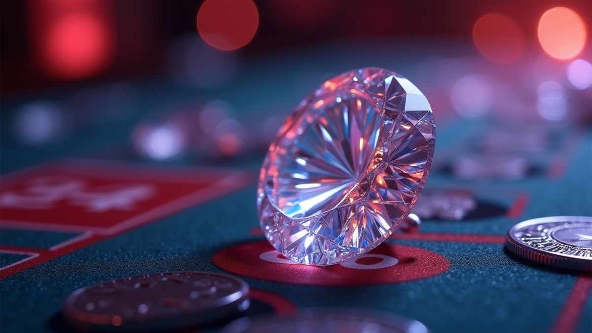 Ein funkelnder Diamant unter Casino-Lichtern.