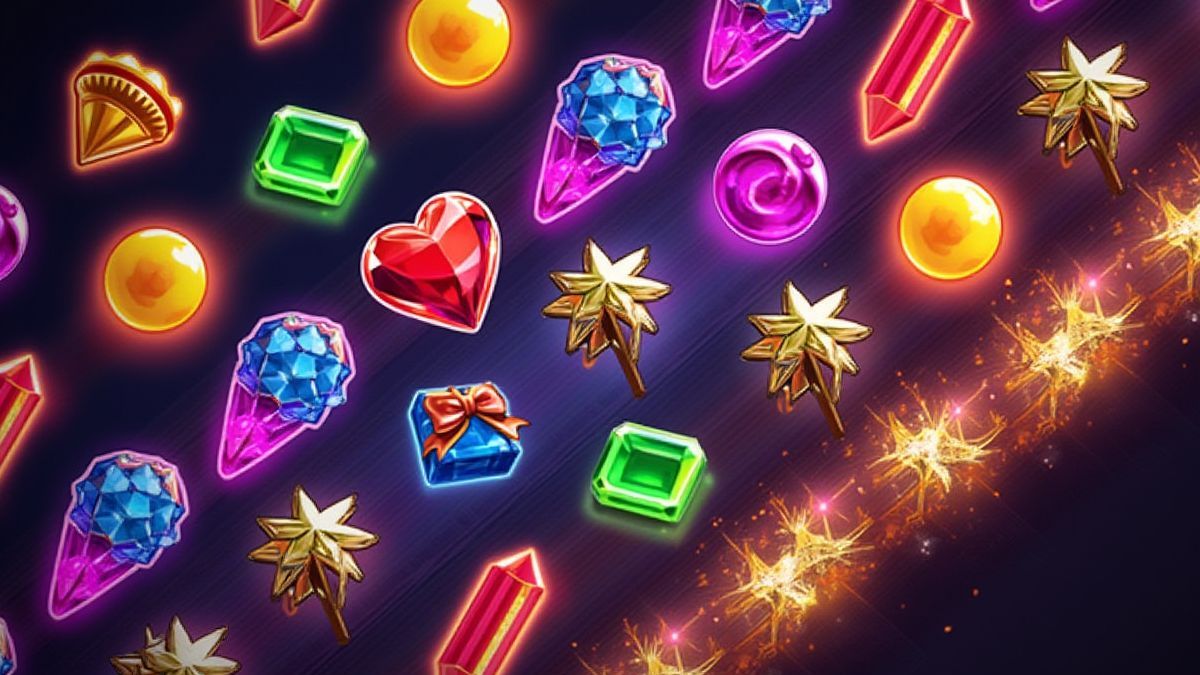 Diseño diagonal de símbolos en un fondo de diamantes brillantes.