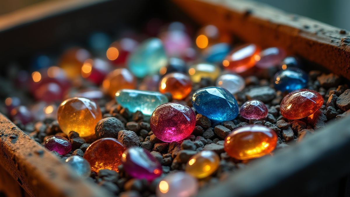 Sparkling gems on a mining cart.