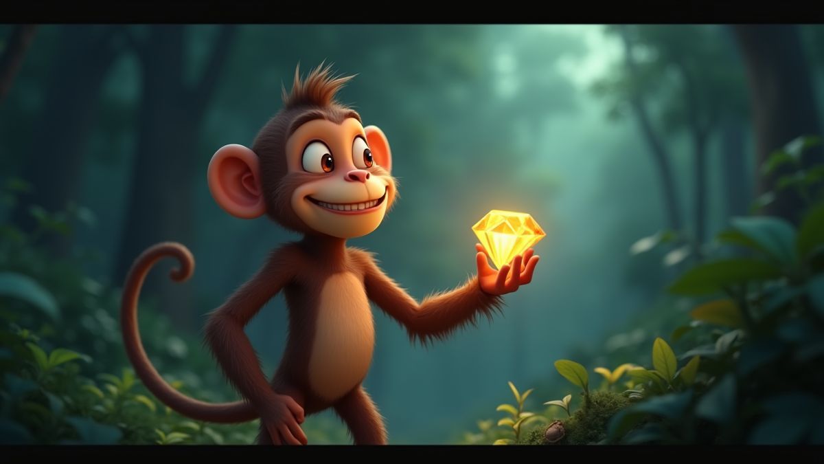 Affe mit Diamant im Dschungel.