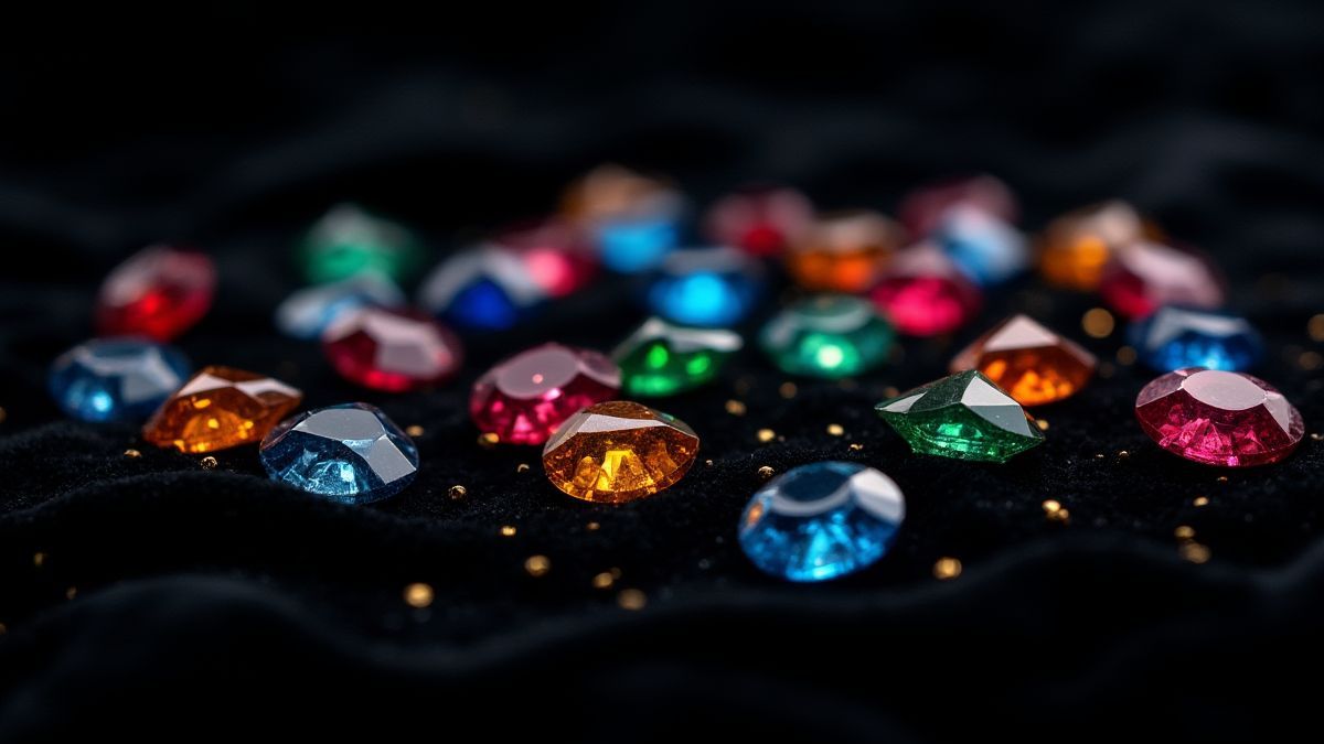 Diamanten coloridos sobre un fondo de terciopelo negro.